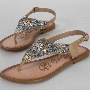 Naughty Monkey GUC beaded leather flat strappy sandals size 10